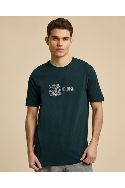 R&B Typography Print T-Shirt with Crew Neck and Short Sleeves