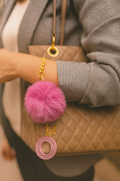 Bellinzona Breloc și amuletă cu litera O, roz cu sclipici [cu opțiune de pompon]