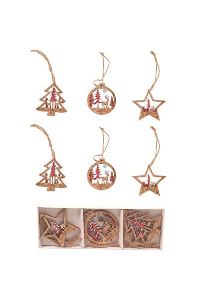 vivimall Set 6 Wooden Christmas Decorations, With String For Hanging In The Tree, Globe And Star