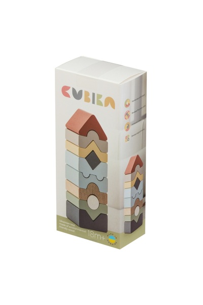 CUBIKA Jucarie din lemn Cubika, Set Constructii Turn - 10 piese