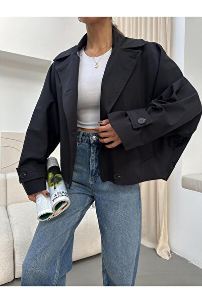 mylove Buttoned Short Trenchcoat Black