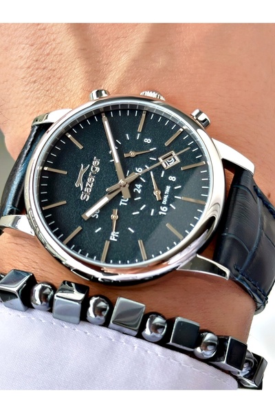 Slazenger Functional Navy Blue Color 10 Atm Water Resistant Steel Case Men's Wristwatch 2481.01Mr