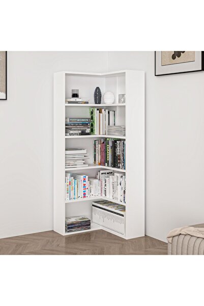 Home İzi Adel 4 Raflı Köşe Kitaplık - Beyaz