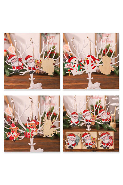 vivimall Set of 9 Christmas Decorations Made of Wood, With String for Hanging in the Tree, 3 Models, Reindeer