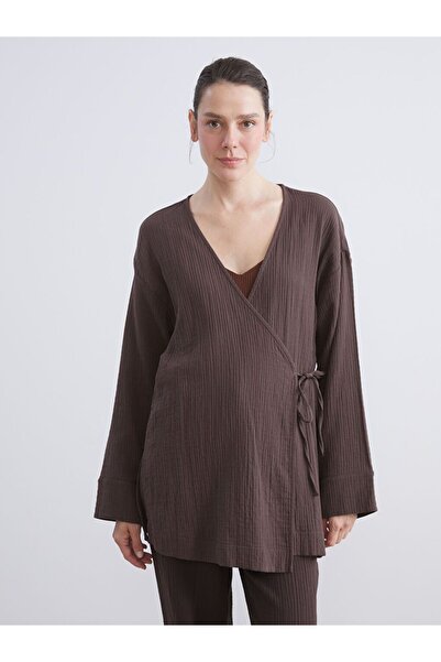 LC Waikiki Double Breasted Collar Textured Women's Kimono