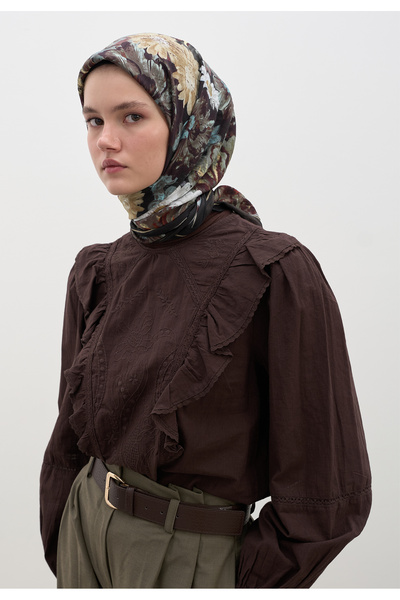 Freshscarfs Φουλάρι από βαμβάκι και βισκόζη με σχέδιο Jasmine Joy, μαύρο