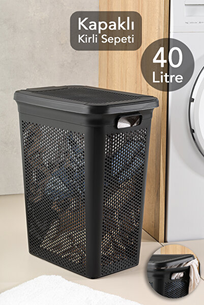 Meleni Home 40 Litre Kirli Çamaşır Sepeti - Kapaklı Delik Detaylı Stash Slim ...