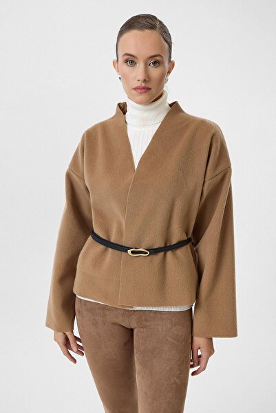 TIFFANY&TOMATO Deri Kemerli Kaşe Kimono