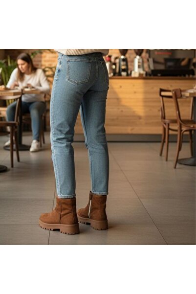 NE&VE SHOES Taba Lüx Süet Fermuarlı İçi Peluş Astarlı Kadın Günlük Bot