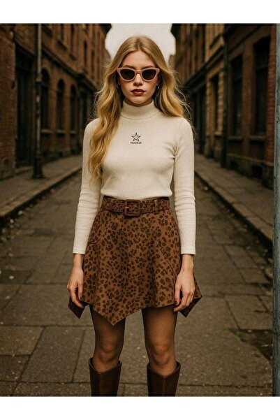 Zekids Girl's Suede Asymmetrical Cut Belted Design Skirt