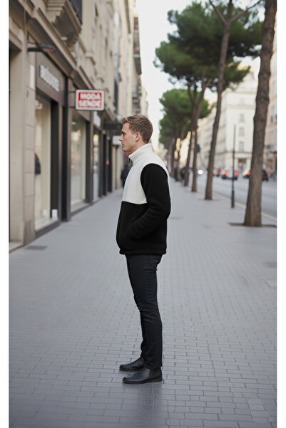 İnsane Minds Men's Color Block Plush Jacket Thick Regular Cut Zipper Closure