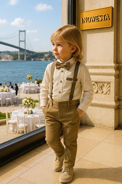 inowesta Çocuk Salopet Takım Üst KALİTE |Gömlek Salopet Pantolon Papyon-4'Parça|