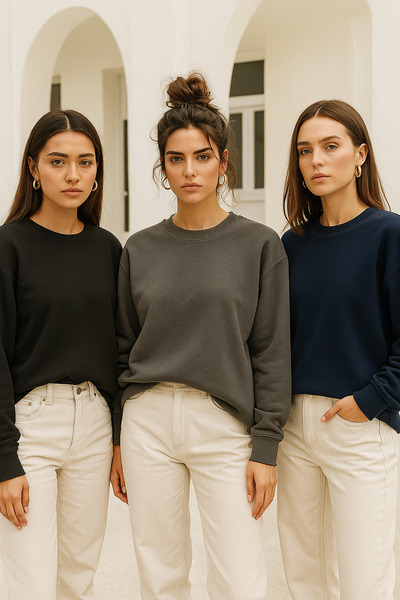 Rich Women's 3-Pack Black - Anthracite - Navy Blue Basic Crew Neck Sweatshirt