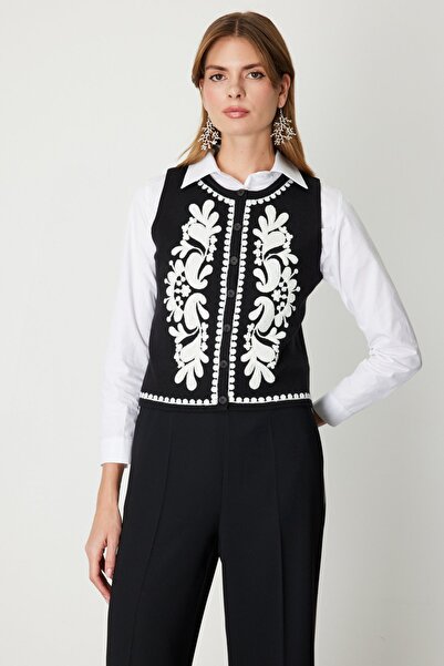 ON TRİKO Vestă din tricotaj brodată 60919-26k Negru