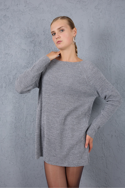 Clothes Fast Women's Gray Raglan Sleeve Boat Neck Glitter Knit Sweater