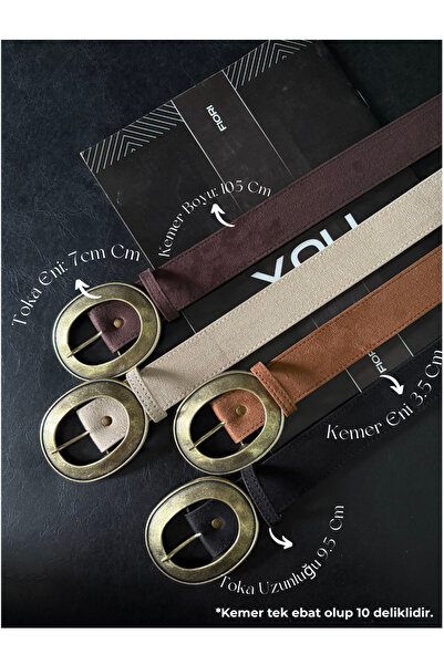 Fiori 4-Piece Suede Oval Antique Buckle Women's Trouser Belt, Coat Belt, Shirt Belt, Dress Belt