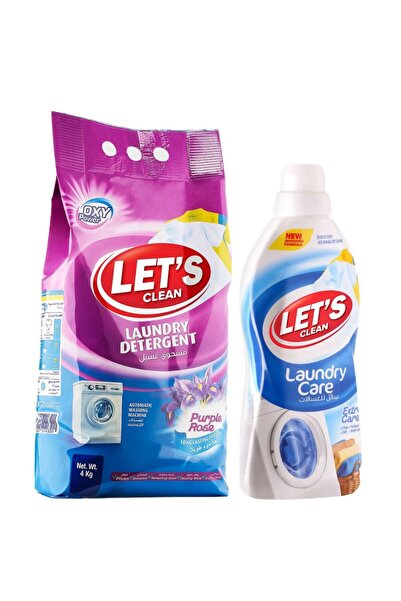 Let's Clean مسحوق غسيل أوتوماتيك برائحة الورد الأرجواني 4 كجم ومنظف سائل للعن...