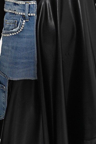 DQMANE Asymmetrical Denim and Stone Detail Dress