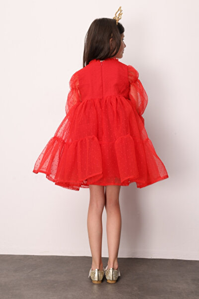 Le Mabelle Kırmızı Puantiyeli Gül Aksesuarlı Kız Çocuk Elbise - Belinda