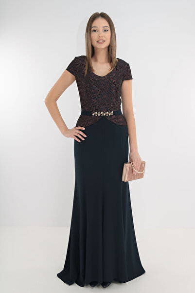 Vanessa Line RO Rochie bleumarin din brocard