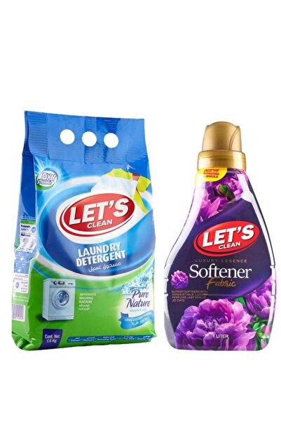 Let's Clean مسحوق غسيل الملابس الأوتوماتيكي بيور نيتشر 1.5 كجم ومنعم الأقمشة الفاخر 1 لتر