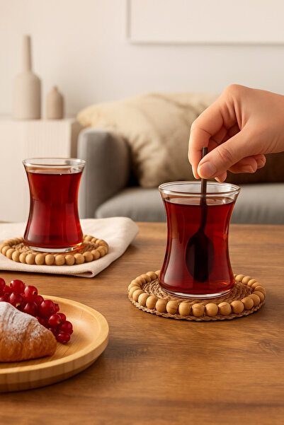 Geni Wicker Beaded Coasters Wicker Trivets Beaded 4 Pieces 10cm