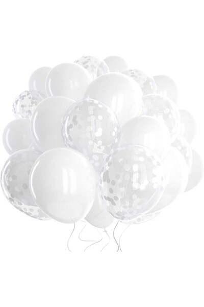 vivimall Set de 10 baloane din latex, 30 cm, 5 x albe, 5 x confetti, 2,8 g