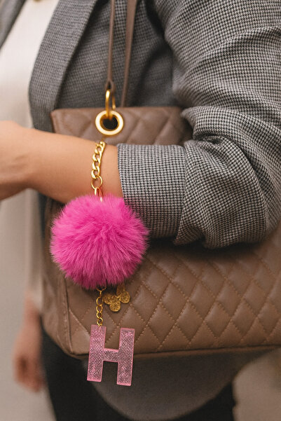 Bellinzona H буква розов блестящ ключодържател и талисман [с опция за помпон]