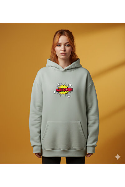 By Caspita Fashion Lenithra Pop Art Van Gogh Back Printed Unisex Oversize Beige Hoodie