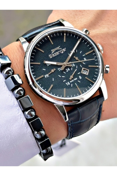 Slazenger Functional Navy Blue Color 10 Atm Water Resistant Steel Case Men's Wristwatch 2481.01Mr