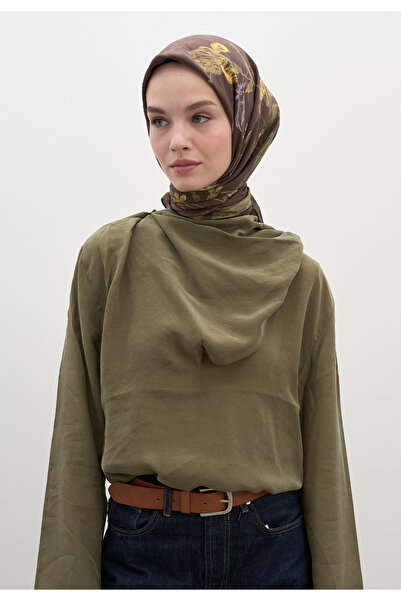 Freshscarfs Φουλάρι από βαμβάκι και βισκόζη με σχέδιο Garden Joy, καφέ χρώμα