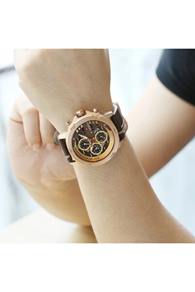 Naviforce Ανδρικό Ρολόι Elegant Casual Αναλογικό Χαλαζία Χρονόμετρο Καφέ Ροζ Χρυσό