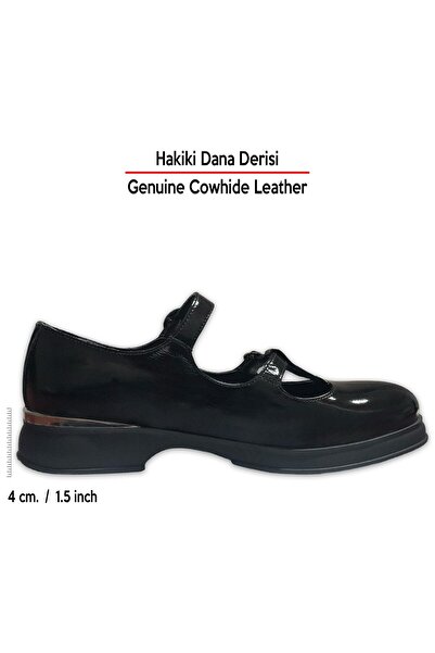 Erkan Saçmacı Black Patent Leather Genuine Cowhide Double Strap Mary Jane Thick Heeled Casual Shoes