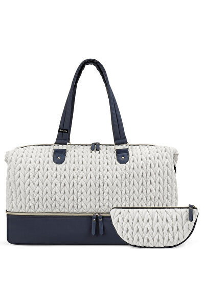 Little Story حقيبة حفاضات فاخرة محبوكة مع حقيبة كلاتش - بيضاء