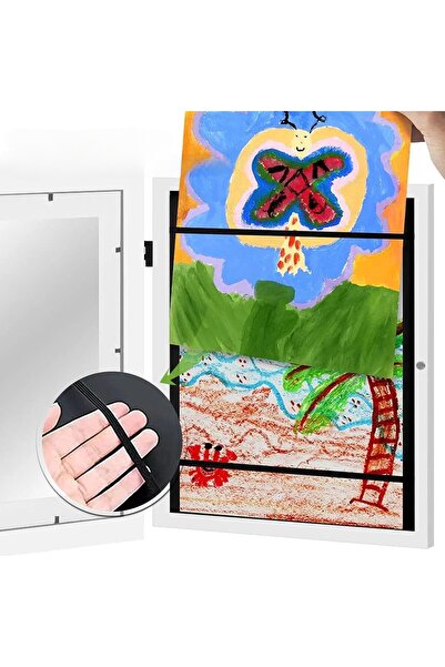 Flippy Rama Foto Flippy, Lemn MDF, Depozitare Desene A4, Sticlă Securizată, Alb