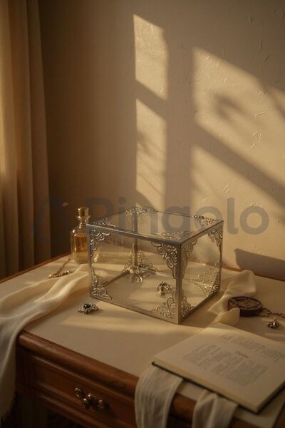 Pingolo Şeffaf Gümüş İşlemeli Küçük Boy Pleksi Bohça Kutusu