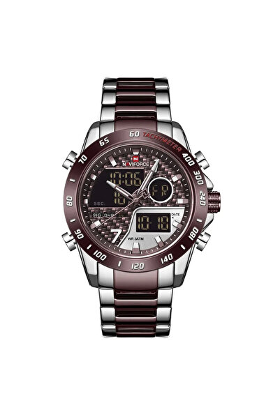 Naviforce Ceas de mână elegant pentru bărbați, cuarț cu LED și oră duală