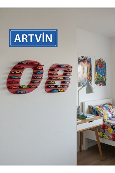 TOTTERİQ 08 Artvin Plakalı Ahşap Araba Koleksiyon Rafı