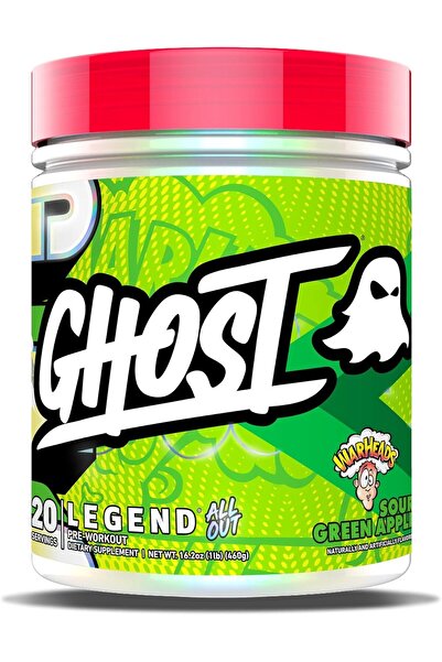 Ghost Pre-Workout Energy Powder, Legend All Out - WARHEADS Sour Green Apple, 20 Servings