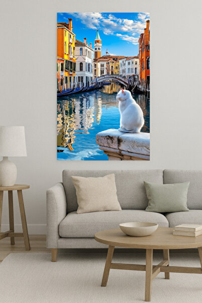 BLT DİZAYN Ζωγραφική σε γυαλί με λευκή γάτα στο τοπίο της Βενετίας – Η συνάντ...