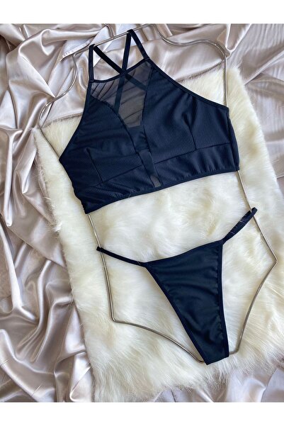 Maly Love Γυναικείο Μαύρο Διαφανές Σετ Εσωρούχων με Λεπτομέρειες Bralet και T...