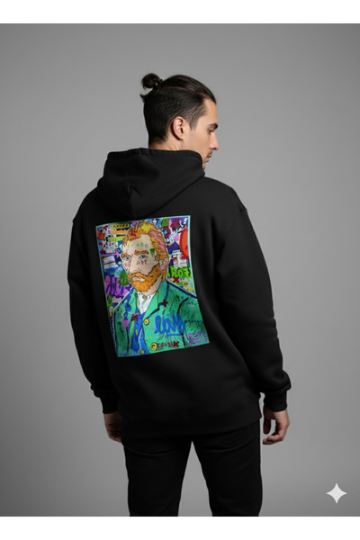 By Caspita Fashion Hanorac negru oversize unisex cu imprimeu pe spate Lenithr...