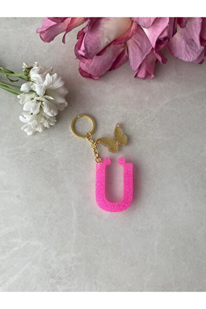 Bellinzona Breloc și amuletă cu litera U, roz cu sclipici [cu opțiune de pompon]