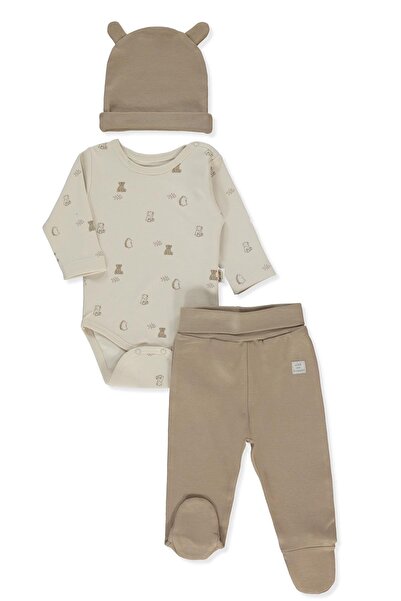 Bebetto طقم ملابس داخلية عضوية من 3 قطع (لحظة ممتعة عضوية) بني اللون