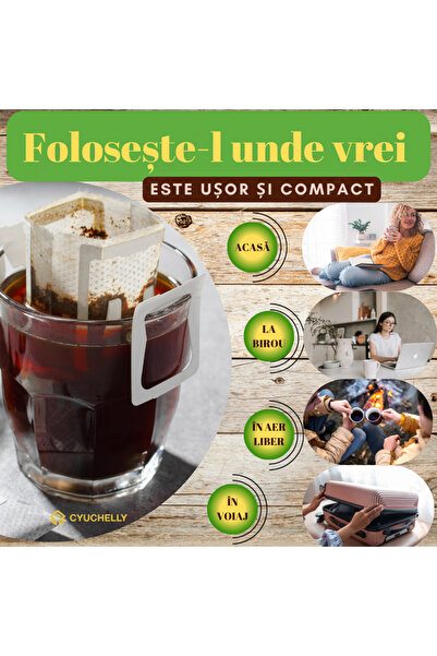 CYUCHELLY Set 50 x Filtre Cafea Hartie – Suspendate pe Cana, Tip V60, de Unica Folosinta