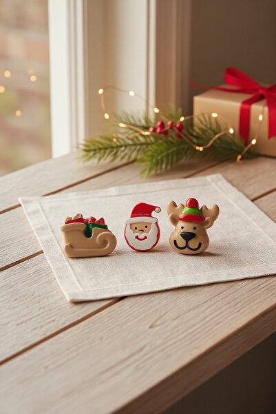 BELLATRİX ATÖLYE 3’lü Dekoratif Yılbaşı Seti (Geyik-Hediye Arabası- Noel Baba)