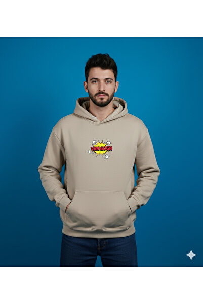 By Caspita Fashion Lenithra Pop Art Van Gogh Back Printed Unisex Oversize Beige Hoodie