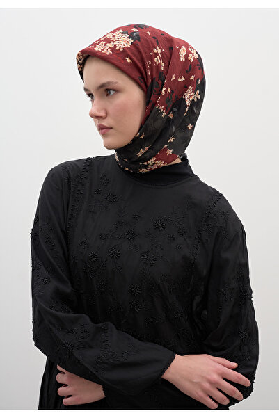 Fresh Tiny Plumeria Pattern Cotton Viscose Scarf Red