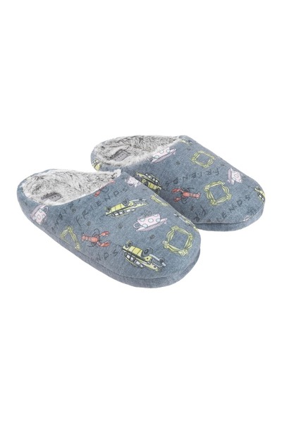 Cerda Premium House Slippers, Friends Themed, Non-Slip Sole, Gray with Prints...