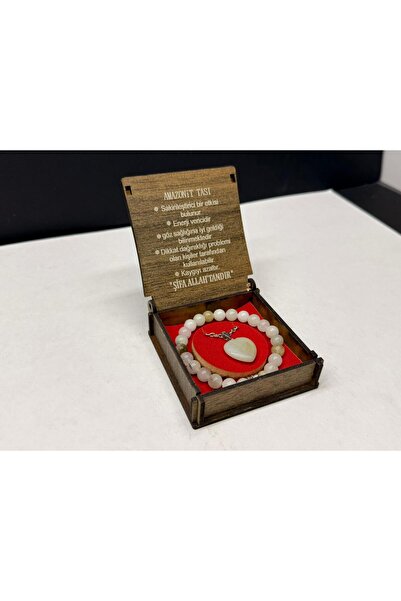 VURAL BİJUTERİ Özel Ahşap Kutulu Amazonit Taşı Bileklik Kolye Seti